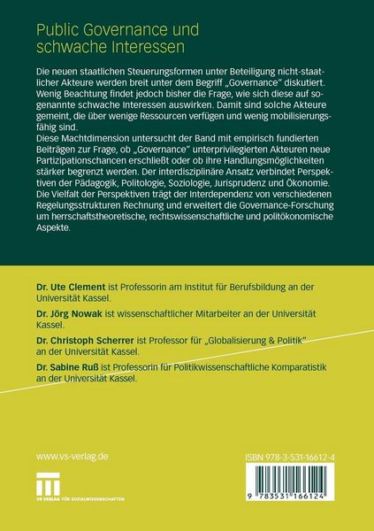 Produktbild: Public Governance und schwache Interessen