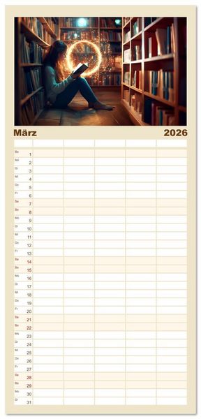 Produktbild: Familienplaner 2026 - Lesen ist eine Reise durch Zeit und Raum mit 5 Spalten (Wandkalender, 21 x 45 cm) CALVENDO