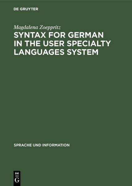 Produktbild: Syntax for German in the User Specialty Languages System