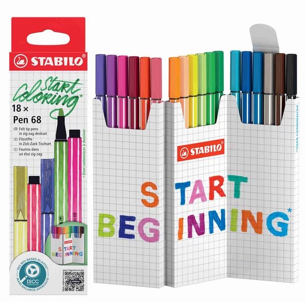 STABILO Prmium-Filzstift Premium-Filzstift, STABILO Pen 68, 18er Zick-Zack-Tischset, 18 Farben