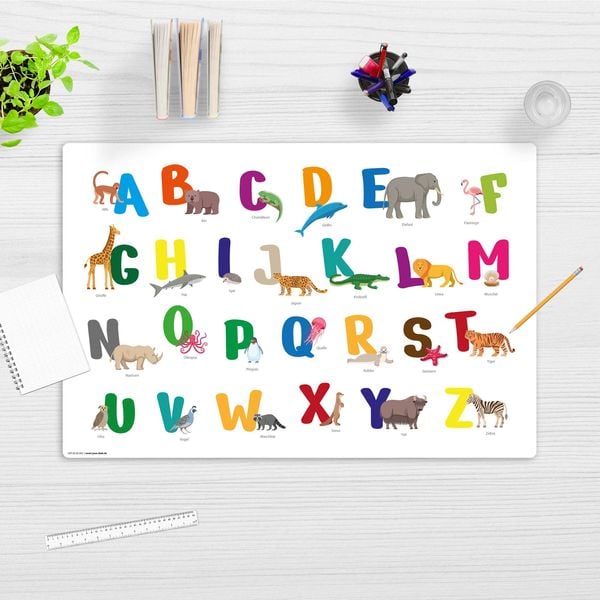 Produktbild: Cover-your-desk Schreibtischunterlage f&uuml;r Kinder Buntes ABC mit Tieren, aus hochwertigem Vinyl , 60 x 40 cm