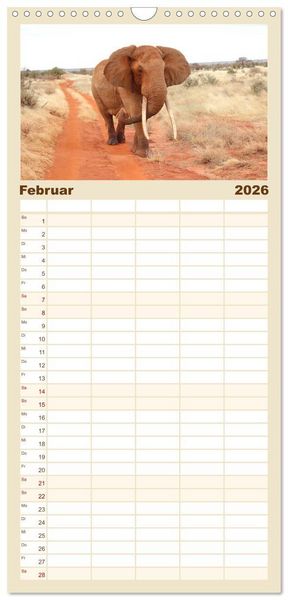 Produktbild: Familienplaner 2026 - Kenias wilde Elefanten mit 5 Spalten (Wandkalender, 21 x 45 cm) CALVENDO