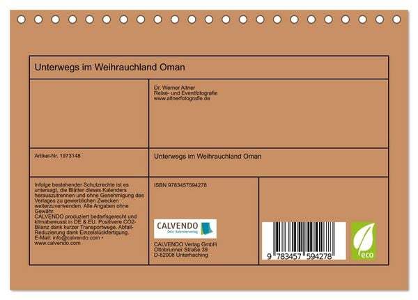 Produktbild: Unterwegs im Weihrauchland Oman (Tischkalender 2026 DIN A5 quer), CALVENDO Monatskalender