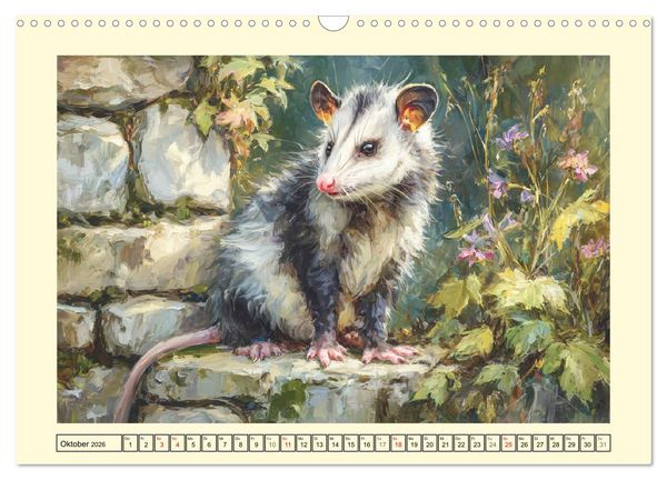 Produktbild: Opossums. Faszinierende Beutelratten in &Ouml;loptik (Wandkalender 2026 DIN A3 quer), CALVENDO Monatskalender