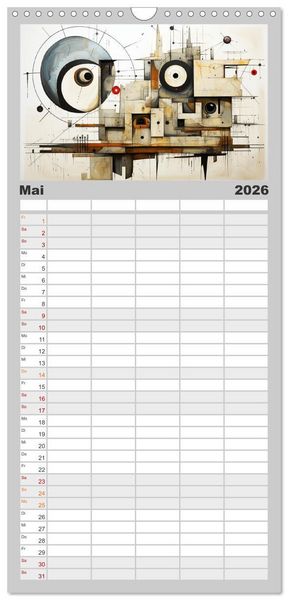 Produktbild: Familienplaner 2026 - Art Deco. Kubismus und surreal inspirierte Collagen mit 5 Spalten (Wandkalender, 21 x 45 cm) CALVENDO