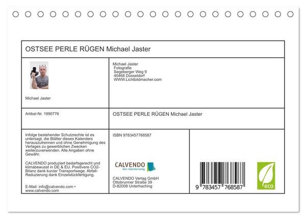 Produktbild: OSTSEE PERLE R&Uuml;GEN Michael Jaster (Tischkalender 2026 DIN A5 quer), CALVENDO Monatskalender