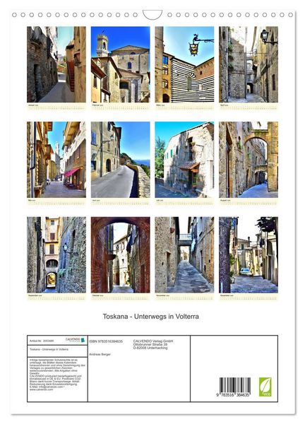 Produktbild: Toskana - Unterwegs in Volterra (Wandkalender 2026 DIN A3 hoch), CALVENDO Monatskalender