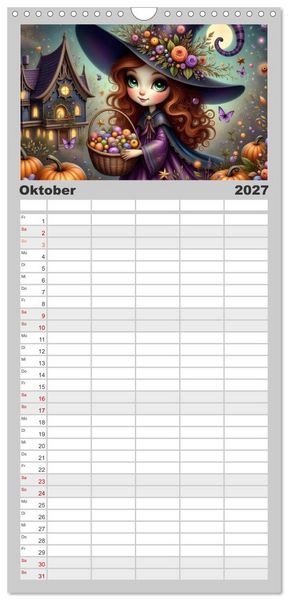 Produktbild: Familienplaner 2027 - Luna, die kleine Zauberhexe mit 5 Spalten (Wandkalender, 21 x 45 cm) CALVENDO