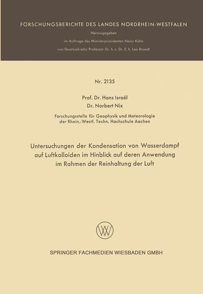 Produktbild: Untersuchungen der Kondensation von Wasserdampf auf Luftkolloiden im Hinblick auf deren Anwendung im Rahmen der Reinhaltung der Luft