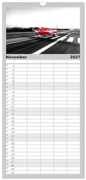 Produktbild: Familienplaner 2027 - BLITZschnell - Z&uuml;ge und Flugzeuge in Bewegung - Color-Key mit 5 Spalten (Wandkalender, 21 x 45 cm) CALVENDO