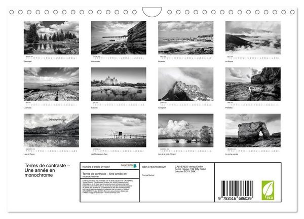 Produktbild: Terres de contraste &ndash; Une ann&eacute;e en monochrome (Calendrier mural 2026 DIN A4 vertical), CALVENDO calendrier mensuel