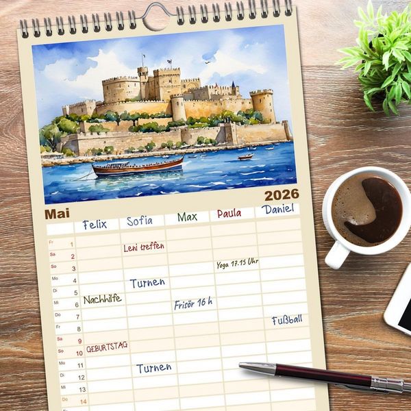 Produktbild: Familienplaner 2026 - Kalimera Griechenland mit 5 Spalten (Wandkalender, 21 x 45 cm) CALVENDO