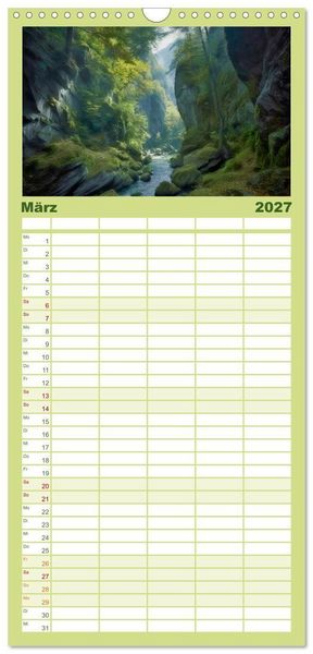 Produktbild: Familienplaner 2027 - Tr&auml;umereien in Gr&uuml;n mit 5 Spalten (Wandkalender, 21 x 45 cm) CALVENDO