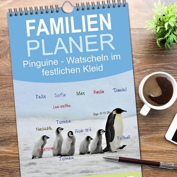 Produktbild: Familienplaner 2026 - Pinguine - Watscheln im festlichen Kleid mit 5 Spalten (Wandkalender, 21 x 45 cm) CALVENDO