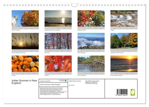 Produktbild: Indian Summer in New England (Wandkalender 2026 DIN A3 quer), CALVENDO Monatskalender