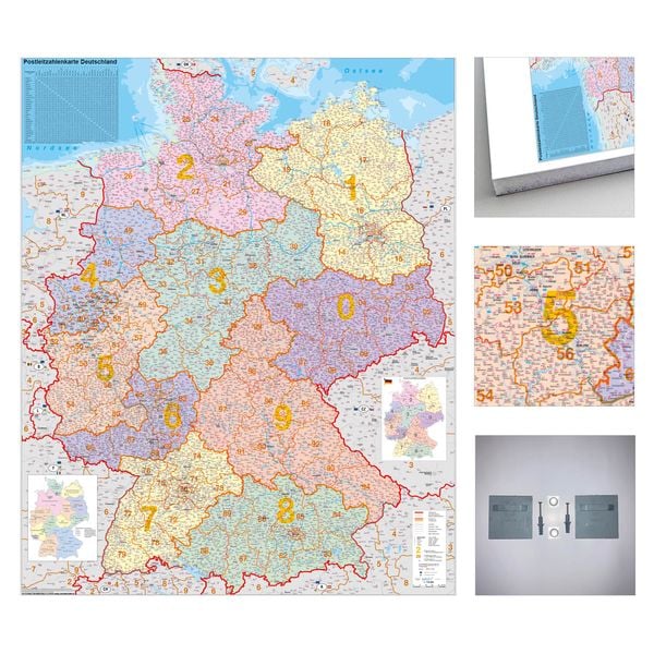 Produktbild: Deutschland Postleitzahlen Karte zum Pinnen auf EasyPrint - Platte mit Wandhalterung