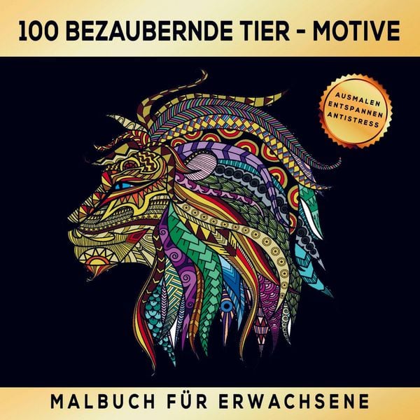 Produktbild: Malbuch f&uuml;r Erwachsene mit 100 bezaubernden Mandala-Tier-Motiven.