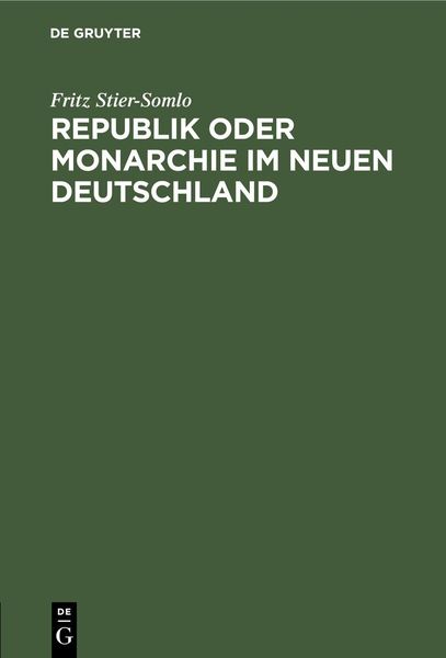 Produktbild: Republik oder Monarchie im neuen Deutschland
