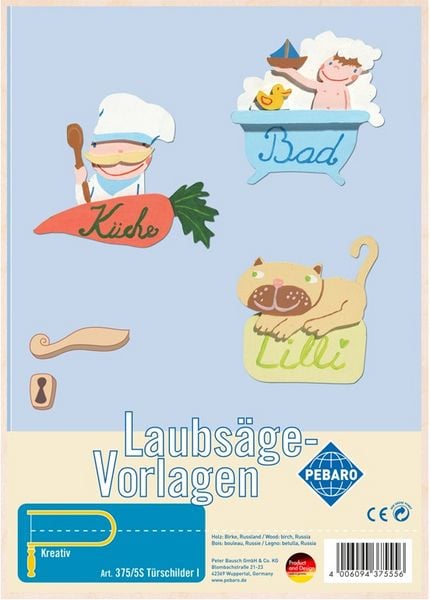 PEBARO 375/5S - Laubsägevorlage Türschilder I, 1 Platte, Größe DIN A4