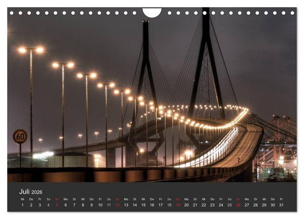 Produktbild: Hamburger Hafen bei Nacht (Wandkalender 2026 DIN A4 quer), CALVENDO Monatskalender