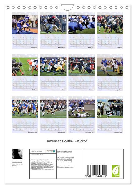 Produktbild: American Football - Kickoff (Wandkalender 2026 DIN A4 hoch), CALVENDO Monatskalender