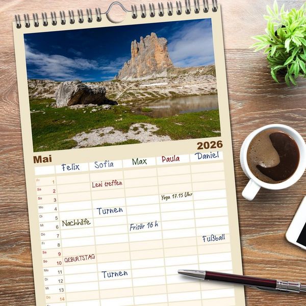 Produktbild: Familienplaner 2026 - Drei Zinnen. Sextner Dolomiten mit 5 Spalten (Wandkalender, 21 x 45 cm) CALVENDO