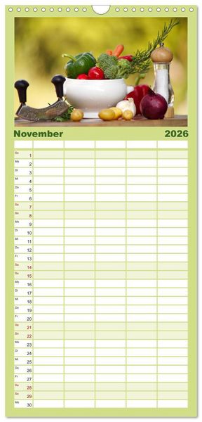Produktbild: Familienplaner 2026 - Nat&uuml;rlich Vegan - frische gesunde K&ouml;stlichkeiten mit 5 Spalten (Wandkalender, 21 x 45 cm) CALVENDO