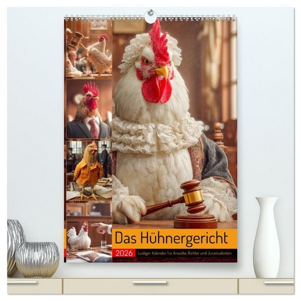Produktbild: Das H&uuml;hnergericht - Lustiger Kalender f&uuml;r Anw&auml;lte, Richter und Jurastudenten (hochwertiger Premium Wandkalender 2026 DIN A2 hoch), Kunstdruck in Hochglanz
