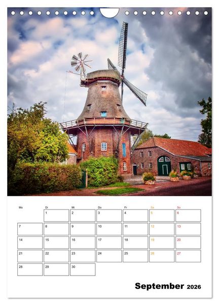 Produktbild: Historische Windm&uuml;hlen an der Friesischen M&uuml;hlenstra&szlig;e / Geburtstagsplaner (Wandkalender 2026 DIN A4 hoch), CALVENDO Monatskalender