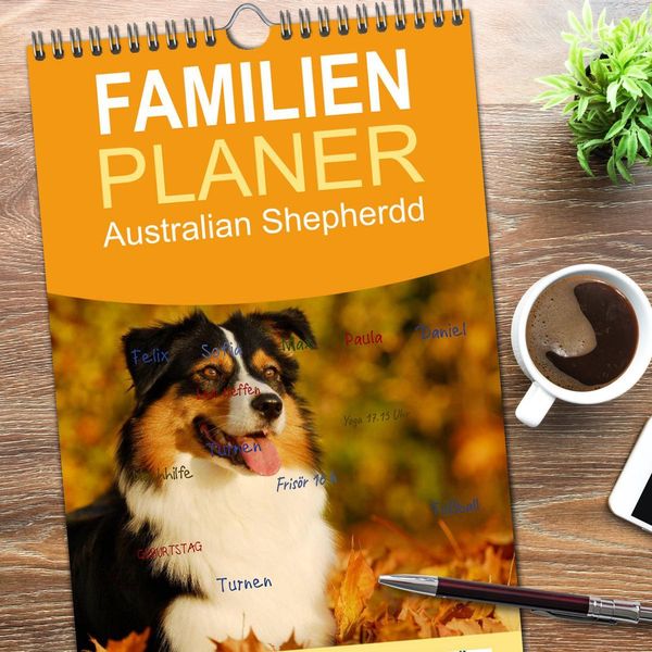 Produktbild: Familienplaner 2026 - Bekannt wie ein bunter Hund. Australian Shepherd mit 5 Spalten (Wandkalender, 21 x 45 cm) CALVENDO