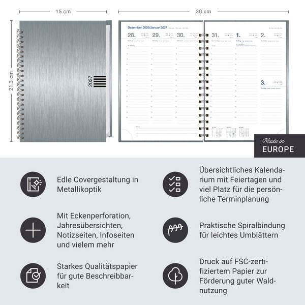 Produktbild: Wochen-Cheftimer A5, Alu silber 2027
