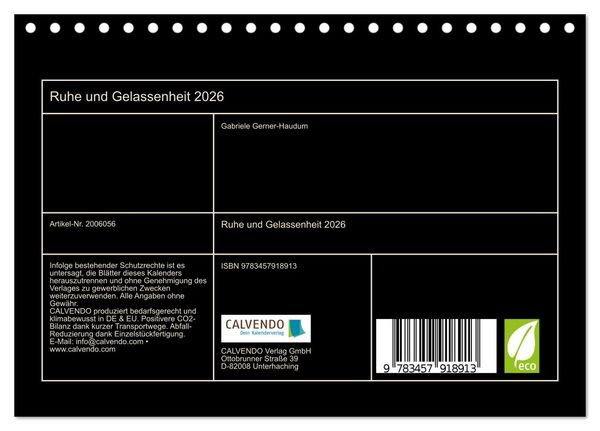 Produktbild: Ruhe und Gelassenheit 2026 (Tischkalender 2026 DIN A5 quer), CALVENDO Monatskalender