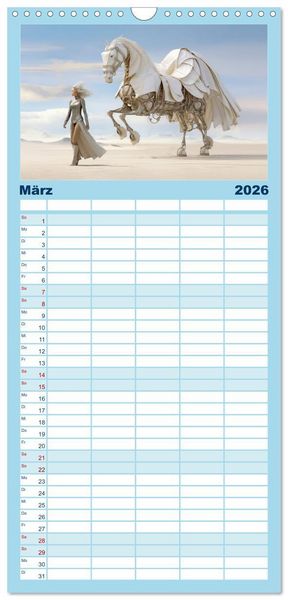 Produktbild: Familienplaner 2026 - Surrealismus trifft Pferdefans mit 5 Spalten (Wandkalender, 21 x 45 cm) CALVENDO