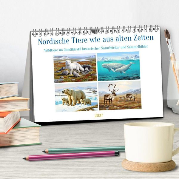 Produktbild: Nordische Tiere wie aus alten Zeiten (Tischkalender 2027 DIN A5 quer), CALVENDO Monatskalender