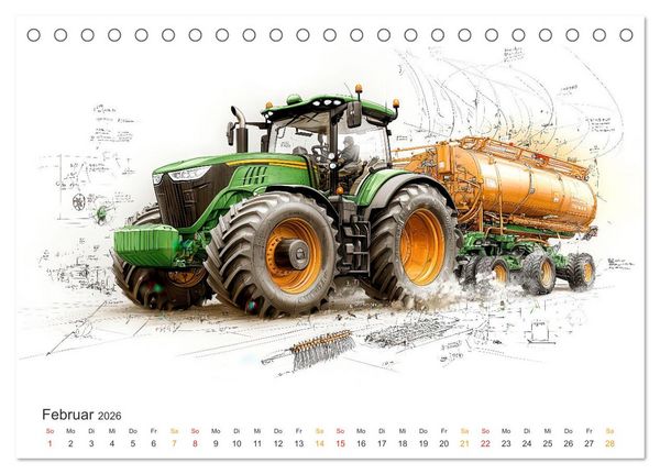 Produktbild: Traktoren - Design und Power Studien in Gr&uuml;n (Tischkalender 2026 DIN A5 quer), CALVENDO Monatskalender