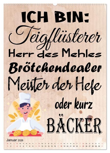 Produktbild: B&auml;ckerspr&uuml;che (hochwertiger Premium Wandkalender 2026 DIN A2 hoch), Kunstdruck in Hochglanz