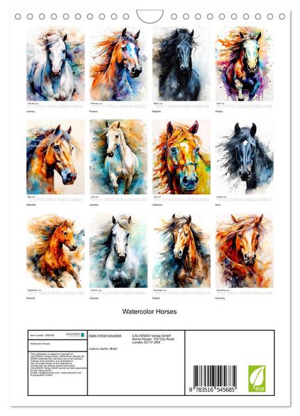 Produktbild: Watercolor Horses (Wall Calendar 2026 DIN A4 portrait), CALVENDO 12 Month Wall Calendar