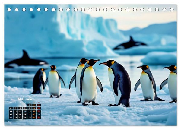 Produktbild: Mit den Pinguinen (Tischkalender 2026 DIN A5 quer), CALVENDO Monatskalender