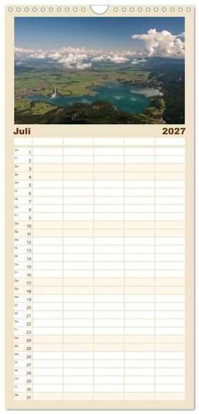 Produktbild: Familienplaner 2027 - Berge und Seen rund um die Zugspitze mit 5 Spalten (Wandkalender, 21 x 45 cm) CALVENDO