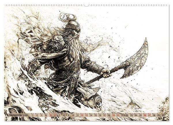 Produktbild: G&ouml;tter der Wikinger - Skizzen zur Welt der Nordischen Mythologie (hochwertiger Premium Wandkalender 2026 DIN A2 quer), Kunstdruck in Hochglanz