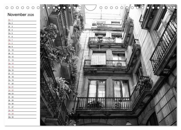 Produktbild: Barcelona Schwarz / Wei&szlig; Impressionen (Wandkalender 2026 DIN A4 quer), CALVENDO Monatskalender