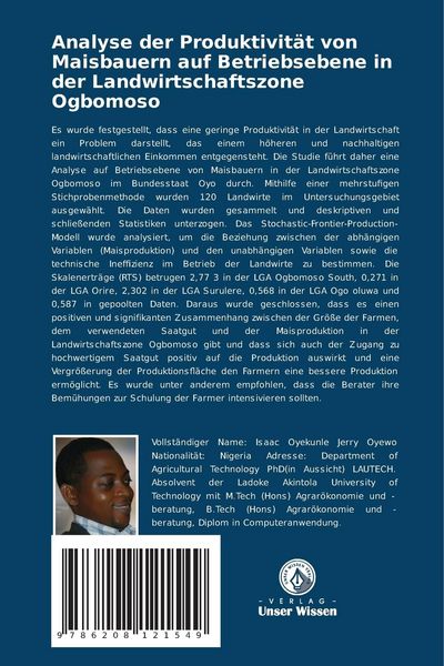 Produktbild: Analyse der Produktivit&auml;t von Maisbauern auf Betriebsebene in der Landwirtschaftszone Ogbomoso