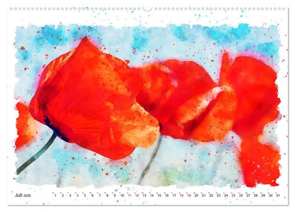 Produktbild: Mohnbl&uuml;ten in Aquarell (hochwertiger Premium Wandkalender 2026 DIN A2 quer), Kunstdruck in Hochglanz