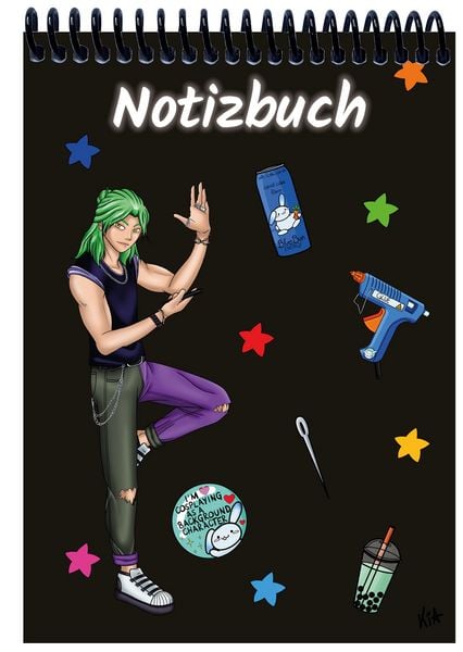 Produktbild: A 5 Notizblock Manga Quinn, schwarz, kariert