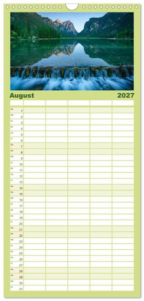 Produktbild: Familienplaner 2027 - Alpenseen - Berge im Spiegel mit 5 Spalten (Wandkalender, 21 x 45 cm) CALVENDO