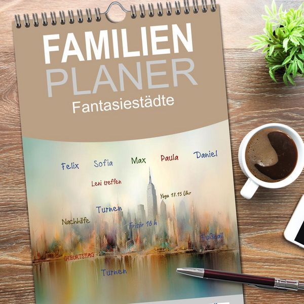 Produktbild: Familienplaner 2026 - Fantasiest&auml;dte mit 5 Spalten (Wandkalender, 21 x 45 cm) CALVENDO