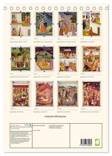 Produktbild: Indische Miniaturen (Tischkalender 2026 DIN A5 hoch), CALVENDO Monatskalender