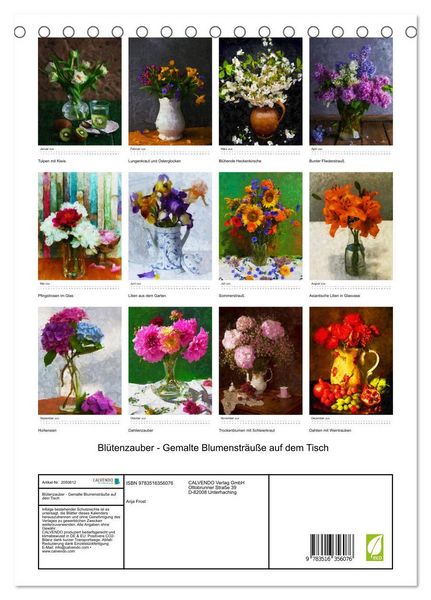 Produktbild: Bl&uuml;tenzauber - Gemalte Blumenstr&auml;u&szlig;e auf dem Tisch (Tischkalender 2026 DIN A5 hoch), CALVENDO Monatskalender