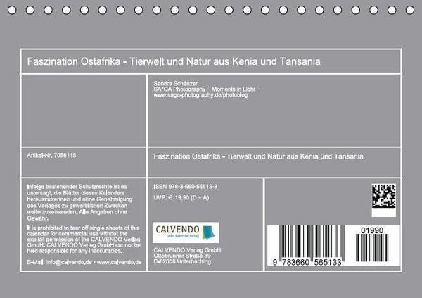 Produktbild: Faszination Ostafrika - Tierwelt und Natur aus Kenia und Tansania (Tischkalender immerw&auml;hrend DIN A5 quer)