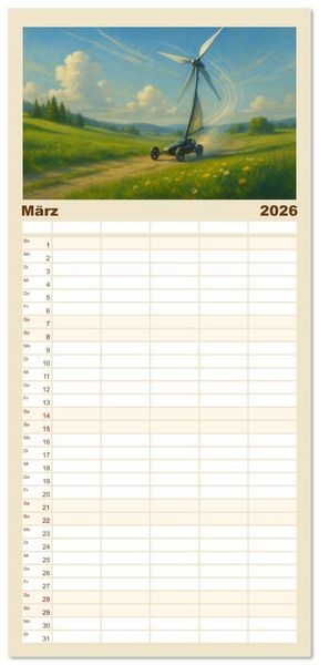 Produktbild: Familienplaner 2026 - Wind bewegt die Welt mit 5 Spalten (Wandkalender, 21 x 45 cm) CALVENDO